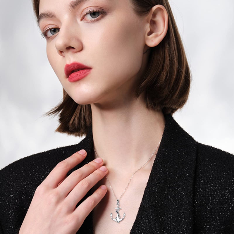 LUHE Anchor Necklace Sterling Silver Anchor Schmuck Sailor Necklace for Women - Image 4